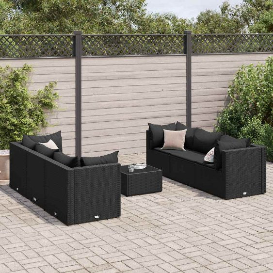 6-tlg. Garten-Lounge-Set mit Kissen Schwarz Poly Rattan