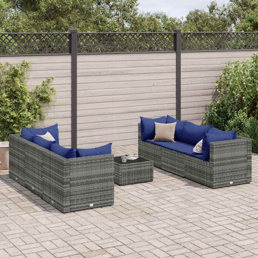 6-tlg. Garten-Lounge-Set mit Kissen Schwarz Poly Rattan