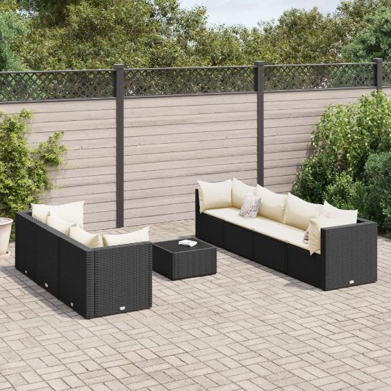 6-tlg. Garten-Lounge-Set mit Kissen Schwarz Poly Rattan