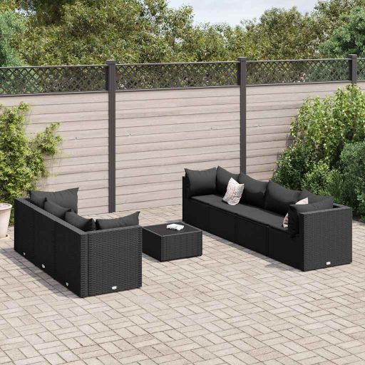 6-tlg. Garten-Lounge-Set mit Kissen Schwarz Poly Rattan