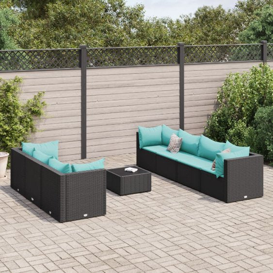 6-tlg. Garten-Lounge-Set mit Kissen Schwarz Poly Rattan