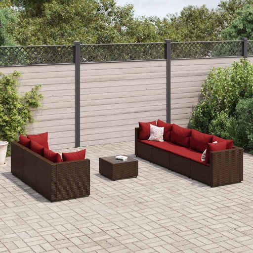 6-tlg. Garten-Lounge-Set mit Kissen Schwarz Poly Rattan
