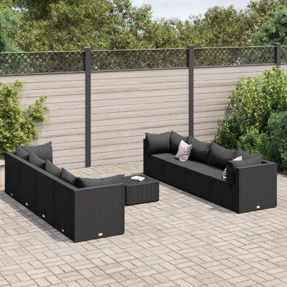 6-tlg. Garten-Lounge-Set mit Kissen Schwarz Poly Rattan