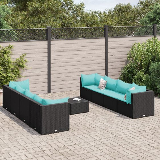 6-tlg. Garten-Lounge-Set mit Kissen Schwarz Poly Rattan