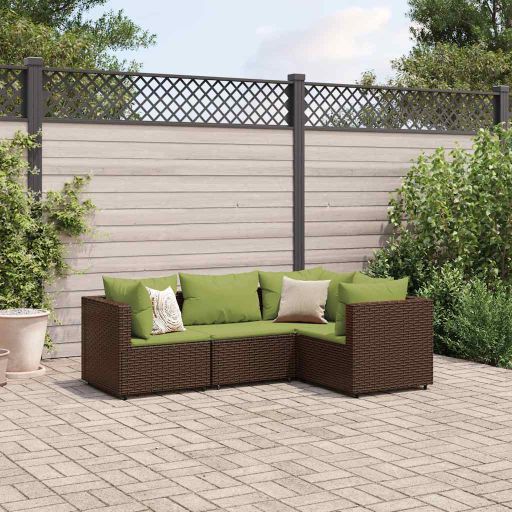 4-tlg. Garten-Lounge-Set mit Kissen Schwarz Poly Rattan