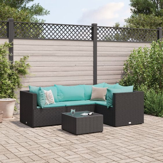 4-tlg. Garten-Lounge-Set mit Kissen Schwarz Poly Rattan