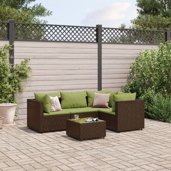 4-tlg. Garten-Lounge-Set mit Kissen Schwarz Poly Rattan