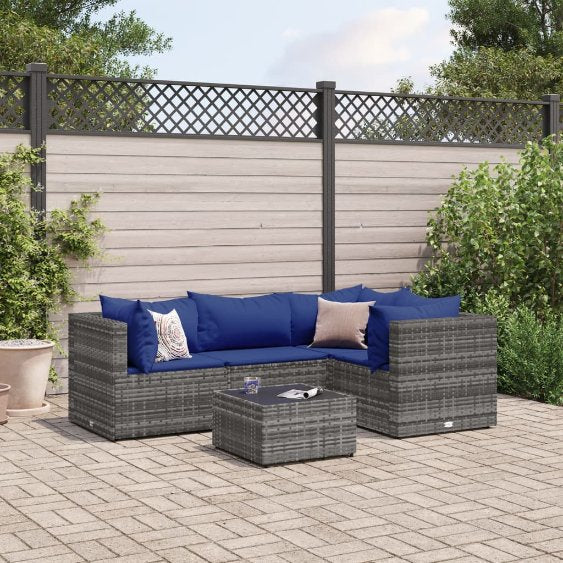 4-tlg. Garten-Lounge-Set mit Kissen Schwarz Poly Rattan