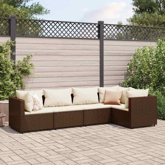 4-tlg. Garten-Lounge-Set mit Kissen Schwarz Poly Rattan