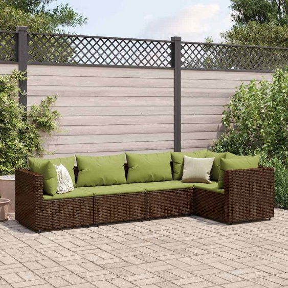 4-tlg. Garten-Lounge-Set mit Kissen Schwarz Poly Rattan
