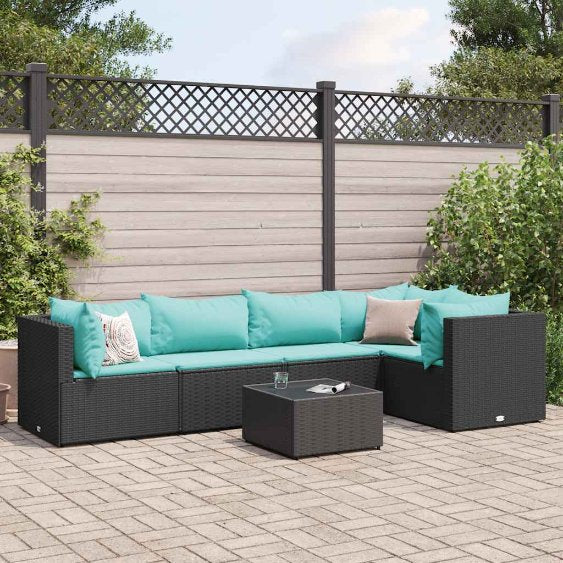 4-tlg. Garten-Lounge-Set mit Kissen Schwarz Poly Rattan