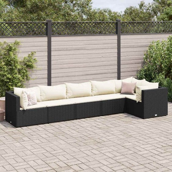 4-tlg. Garten-Lounge-Set mit Kissen Schwarz Poly Rattan