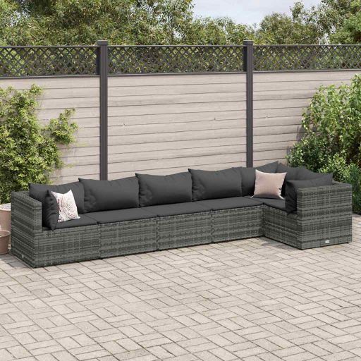 4-tlg. Garten-Lounge-Set mit Kissen Schwarz Poly Rattan