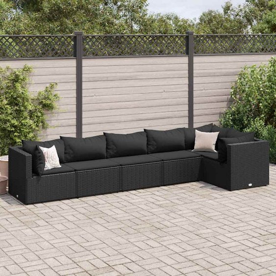 4-tlg. Garten-Lounge-Set mit Kissen Schwarz Poly Rattan