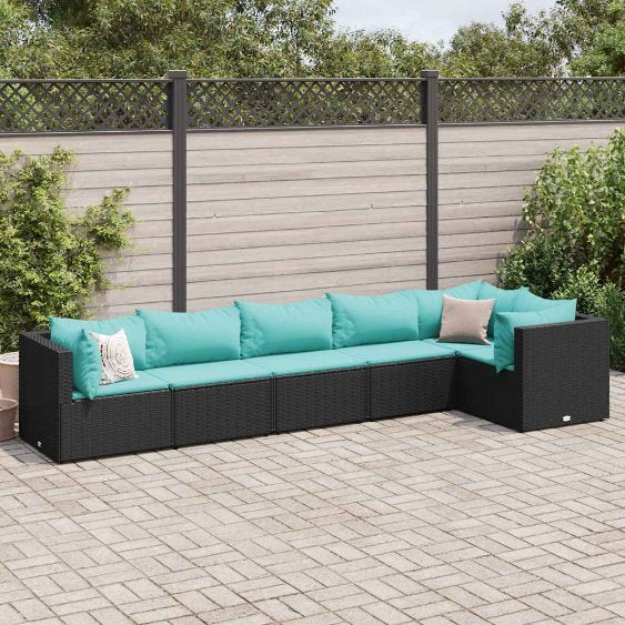 4-tlg. Garten-Lounge-Set mit Kissen Schwarz Poly Rattan