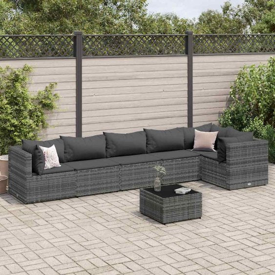 4-tlg. Garten-Lounge-Set mit Kissen Schwarz Poly Rattan