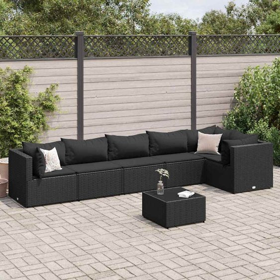 4-tlg. Garten-Lounge-Set mit Kissen Schwarz Poly Rattan