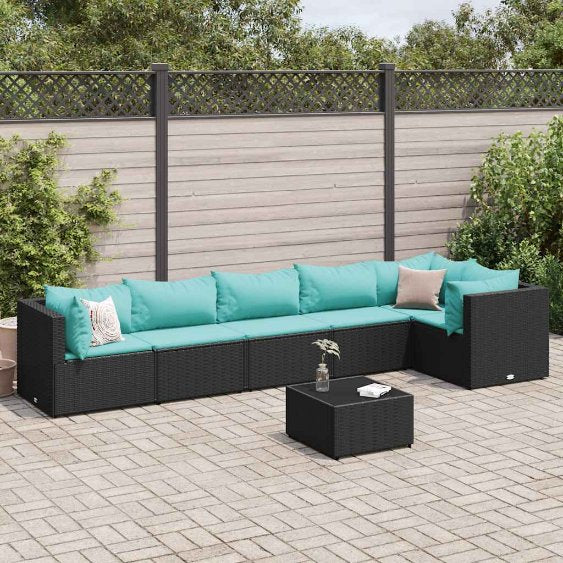 4-tlg. Garten-Lounge-Set mit Kissen Schwarz Poly Rattan