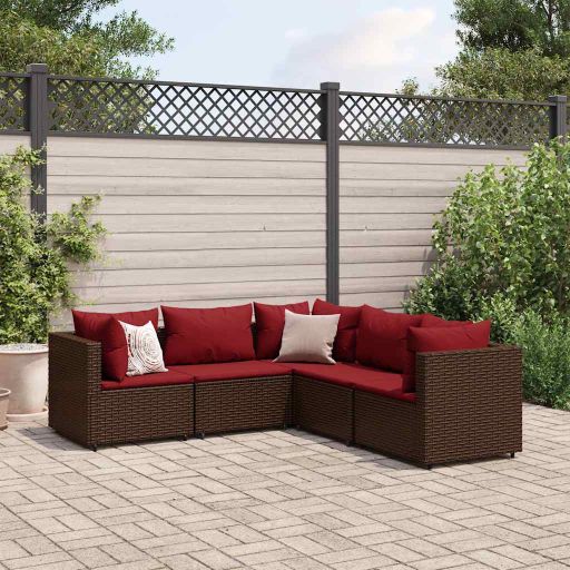 5-tlg. Garten-Lounge-Set mit Kissen Schwarz Poly Rattan