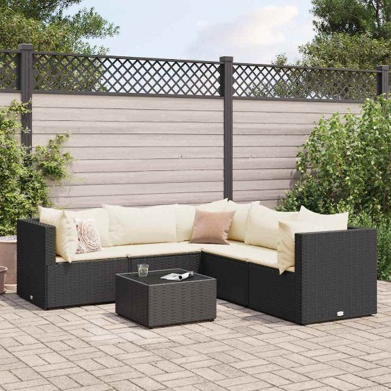 5-tlg. Garten-Lounge-Set mit Kissen Schwarz Poly Rattan