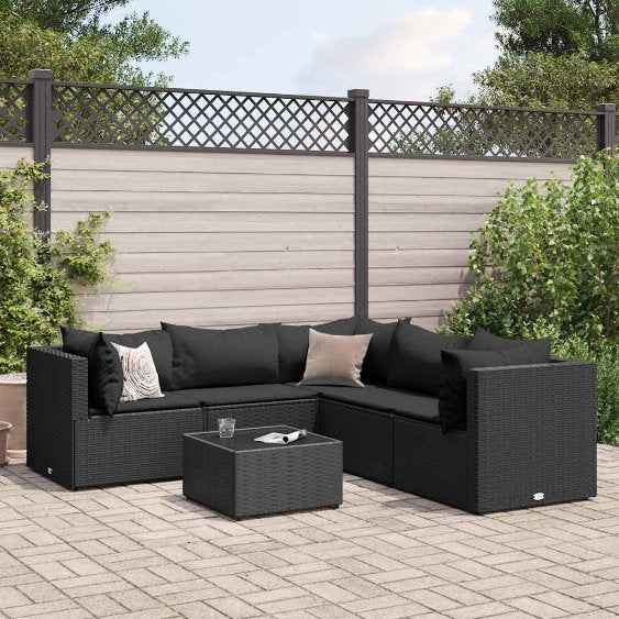 5-tlg. Garten-Lounge-Set mit Kissen Schwarz Poly Rattan