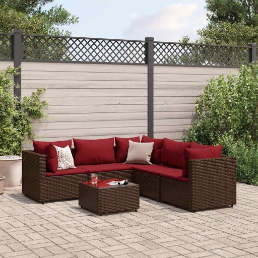 5-tlg. Garten-Lounge-Set mit Kissen Schwarz Poly Rattan