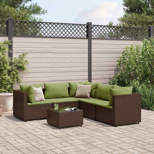 5-tlg. Garten-Lounge-Set mit Kissen Schwarz Poly Rattan