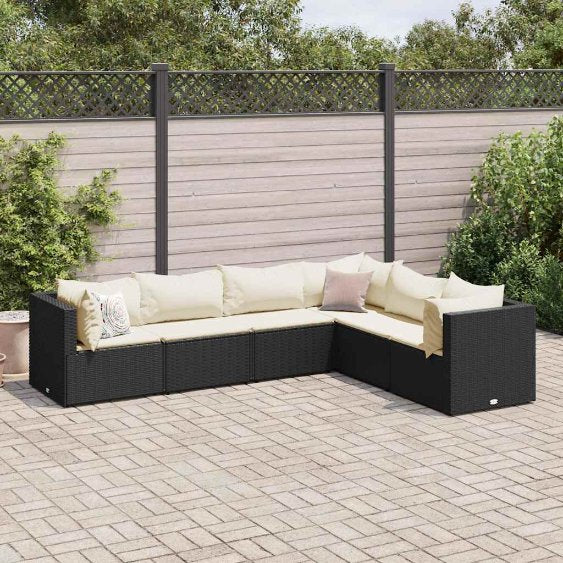 5-tlg. Garten-Lounge-Set mit Kissen Schwarz Poly Rattan
