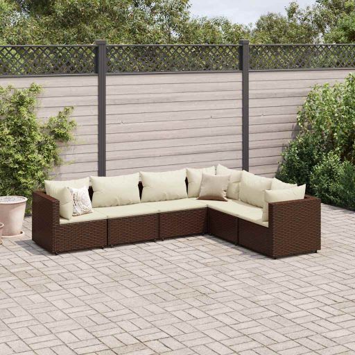 5-tlg. Garten-Lounge-Set mit Kissen Schwarz Poly Rattan