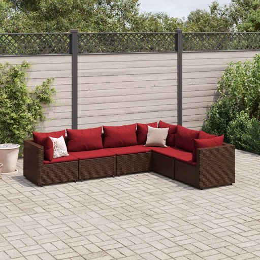 5-tlg. Garten-Lounge-Set mit Kissen Schwarz Poly Rattan