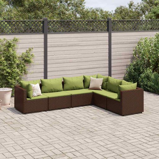 5-tlg. Garten-Lounge-Set mit Kissen Schwarz Poly Rattan