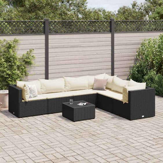 5-tlg. Garten-Lounge-Set mit Kissen Schwarz Poly Rattan