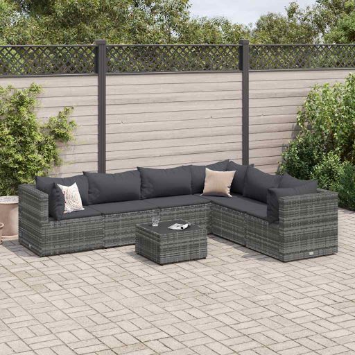 5-tlg. Garten-Lounge-Set mit Kissen Schwarz Poly Rattan
