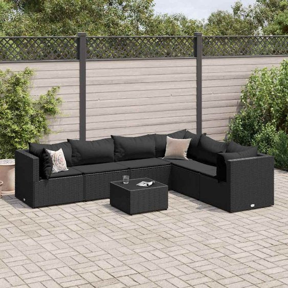 5-tlg. Garten-Lounge-Set mit Kissen Schwarz Poly Rattan