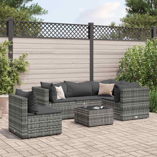 5-tlg. Garten-Lounge-Set mit Kissen Schwarz Poly Rattan