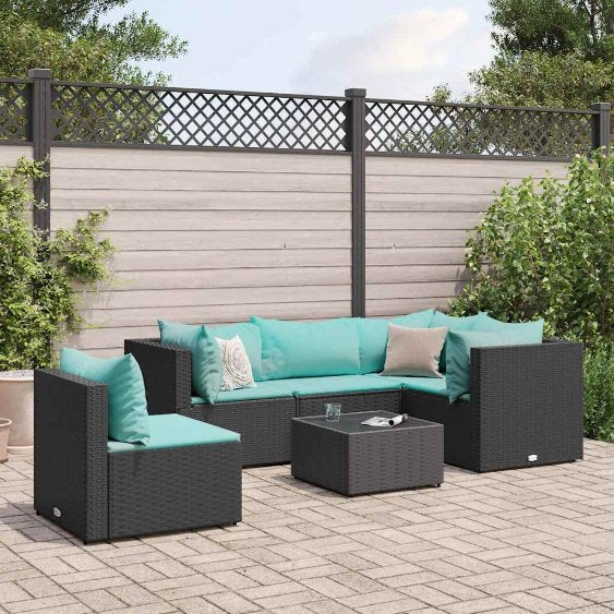 5-tlg. Garten-Lounge-Set mit Kissen Schwarz Poly Rattan