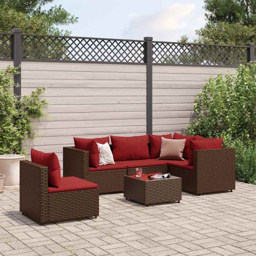 5-tlg. Garten-Lounge-Set mit Kissen Schwarz Poly Rattan