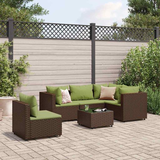 5-tlg. Garten-Lounge-Set mit Kissen Schwarz Poly Rattan