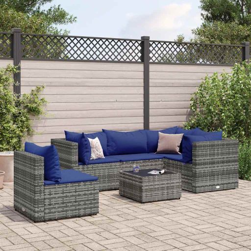 5-tlg. Garten-Lounge-Set mit Kissen Schwarz Poly Rattan
