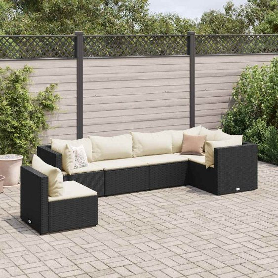 5-tlg. Garten-Lounge-Set mit Kissen Schwarz Poly Rattan