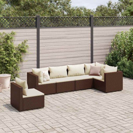 5-tlg. Garten-Lounge-Set mit Kissen Schwarz Poly Rattan