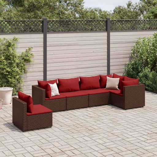 5-tlg. Garten-Lounge-Set mit Kissen Schwarz Poly Rattan