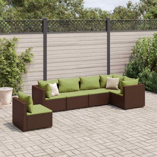5-tlg. Garten-Lounge-Set mit Kissen Schwarz Poly Rattan
