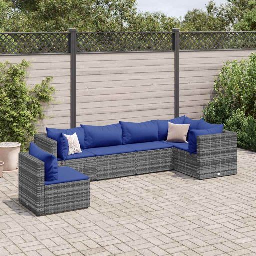 5-tlg. Garten-Lounge-Set mit Kissen Schwarz Poly Rattan