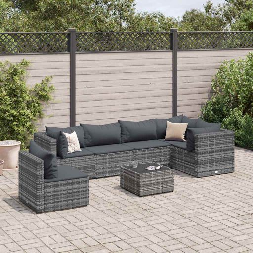 5-tlg. Garten-Lounge-Set mit Kissen Schwarz Poly Rattan