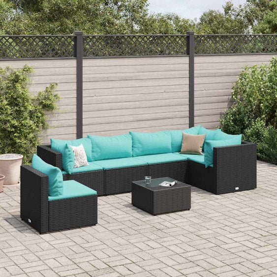 5-tlg. Garten-Lounge-Set mit Kissen Schwarz Poly Rattan