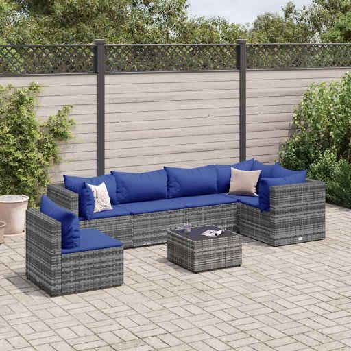 5-tlg. Garten-Lounge-Set mit Kissen Schwarz Poly Rattan