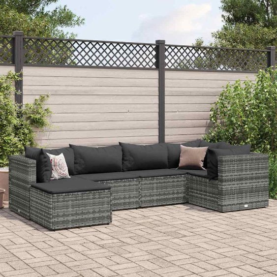 6-tlg. Garten-Lounge-Set mit Kissen Schwarz Poly Rattan