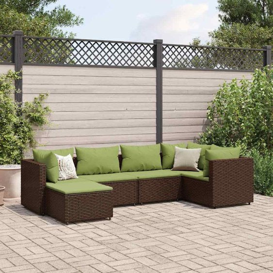6-tlg. Garten-Lounge-Set mit Kissen Schwarz Poly Rattan