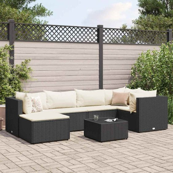 6-tlg. Garten-Lounge-Set mit Kissen Schwarz Poly Rattan